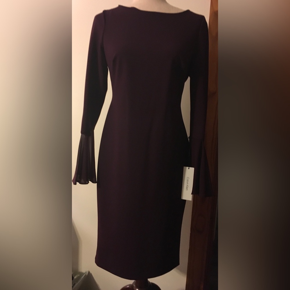 Calvin Klein Long Sleeve Sheath Dress in Plum - Picture 2 of 7